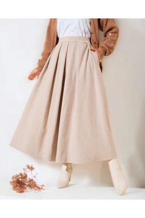 Pleated Stitch Skirt  - Beige