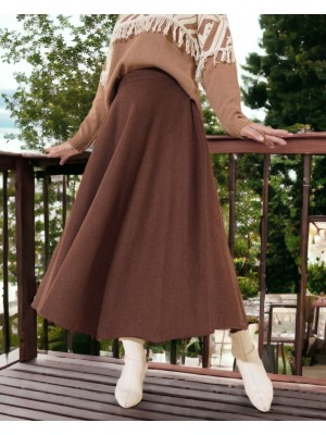 Yanı Fermuarlı Düz Kaşe Etek -Kahve