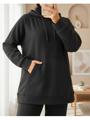 Kapşonlu Kanguru Cepli Fitilli Takım -Antrasit