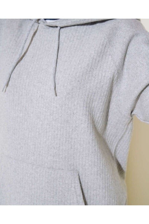 Hooded Kangaroo Pocket Corded Suit -Grey