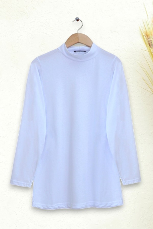 Half Turtleneck Long Sleeve Blouse -White
