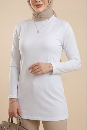 Half Turtleneck Long Sleeve Blouse -White
