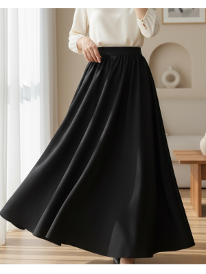 Beli Bağcıklı Pliseli Bondit Etek -Siyah