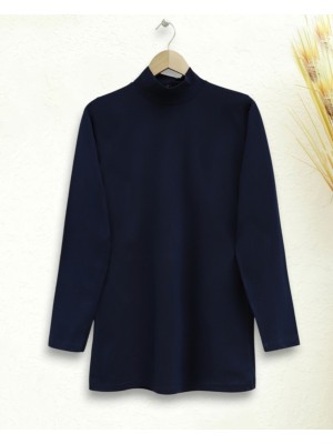 Half Turtleneck Long Sleeve Blouse  -Navy blue
