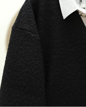 Side Tie Boucle Kimono -Black