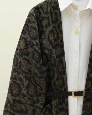 Leopard Patterned Balloon Sleeve Casual Jacket  -Smoked 