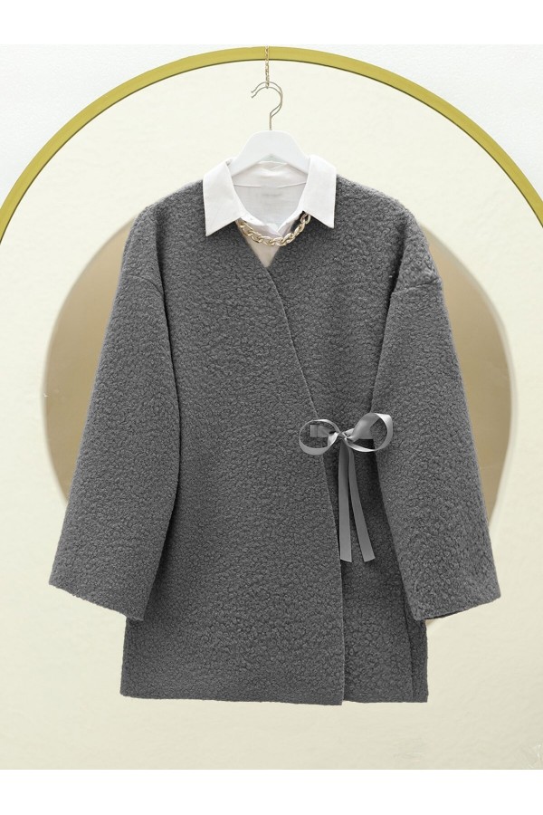Yandan Bağlamalı Buklet Kimono  -Füme