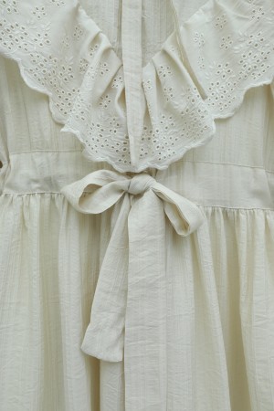 Yakası Ve Beli Bağlamalı Fistolu Astarlı Krinkıl Elbise -Taş