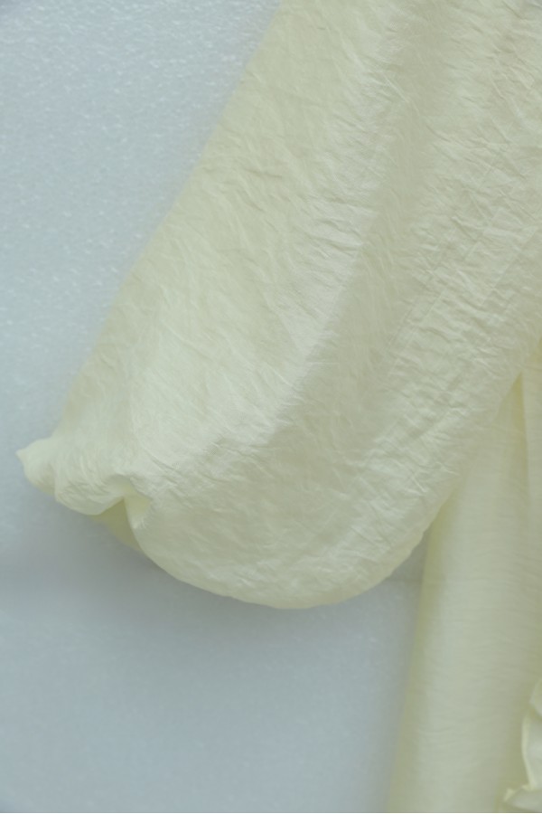 Cupra Dress with Ruffled Front, Belted Waist, Elasticated Sleeves, and Lining - Beige