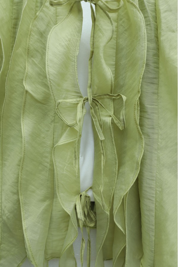 Front-tie ruffled, lined, asymmetrical cut Cupra suit -Cagla Green