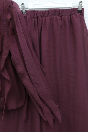 Önü Bağlamalı Fırfırlı Astarlı Asimetrik Kesim Cupra Takım  -Mürdüm