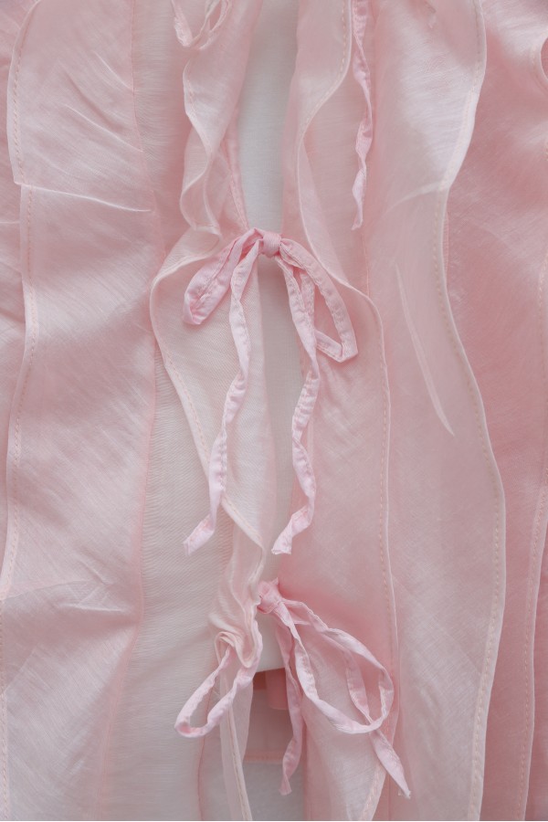 Front-tie ruffled, lined, asymmetrical cut Cupra suit -Powder