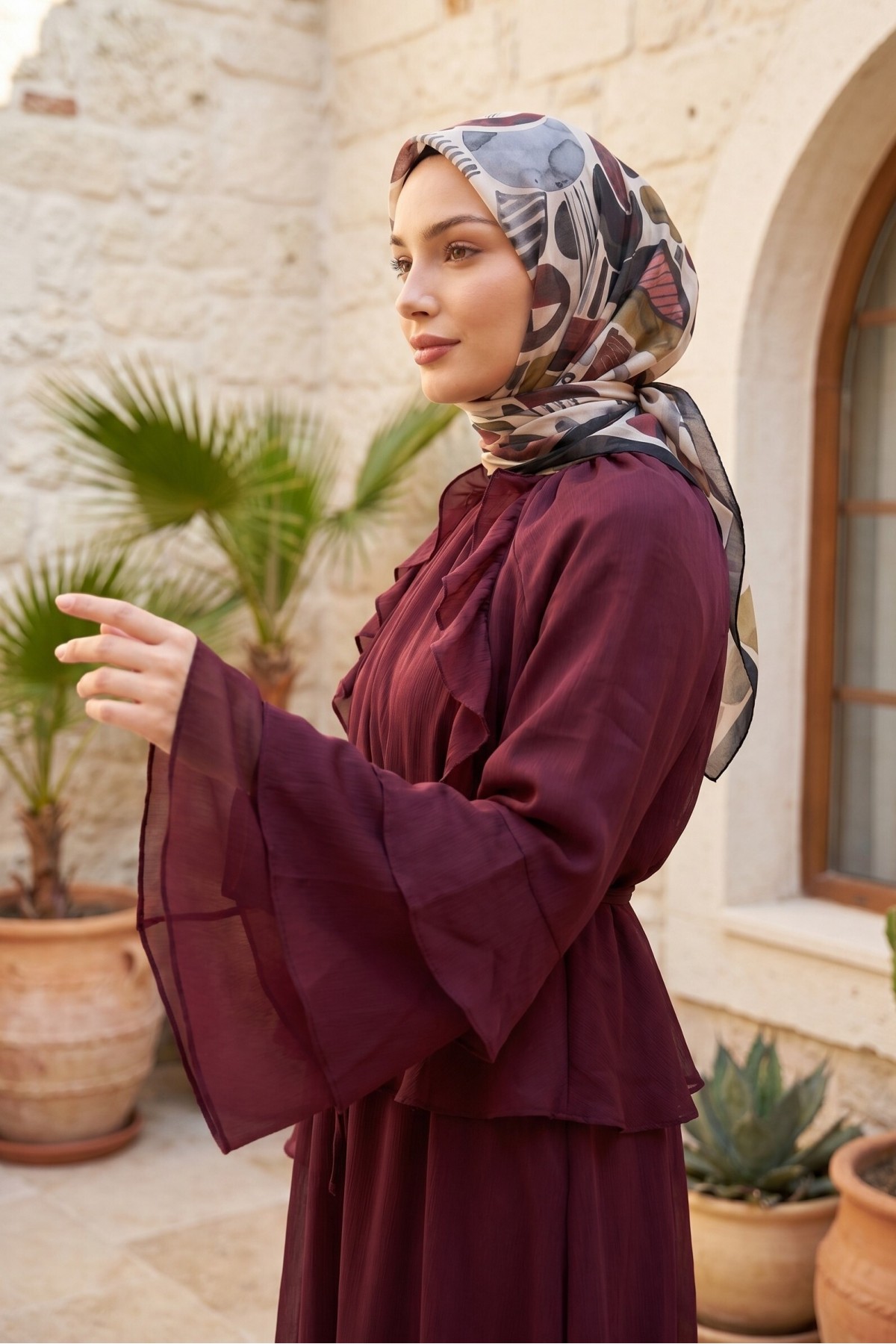 بدلة كوبرا ذات صدر مكشكش، وأكمام إسبانية، وبطانة، وتنورة برباط -لون الخوخ detay görseli