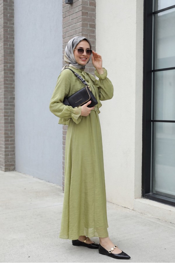 Two-Piece Tulle Voile Dress with Removable Bolero and Belt, Lined -LIGHT GREEN