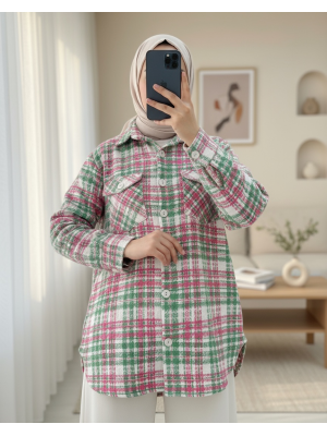 Kapaklı Cepli Tüvit Gömlek -Pembe