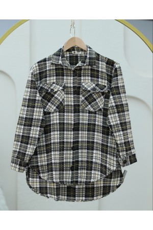 Tweed Shirt with Flap Pocket -Yellow