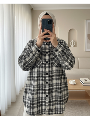 Boydan Düğmeli Çift Cepli Tüvit Gömlek   -Ekru