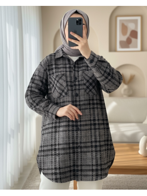 Boydan Düğmeli Çift Cepli Tüvit Gömlek   -Pudra