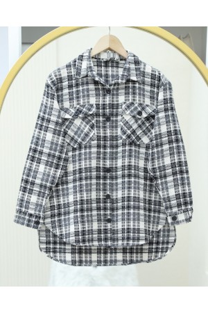 Tweed Shirt with Flap Pocket    -Ecru