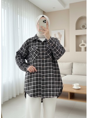 Kapaklı Cepli Tüvit Gömlek    -Pudra