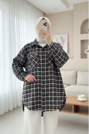 Tweed Shirt with Flap Pocket    -Powder