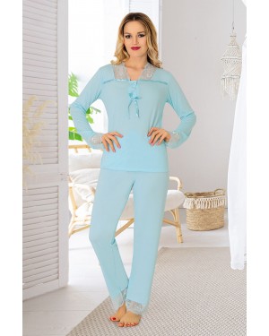 طقم بيجامة من القطن الممشط باللون الأزرق 