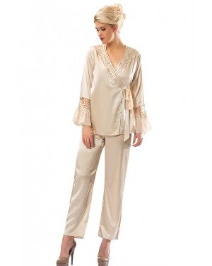 طقم بيجامة ساتان ذهبي 