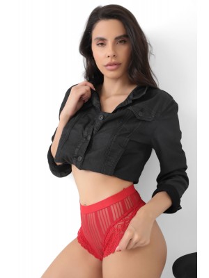 Kırmızı Kadın Çizgili Külot Veronica-K1009