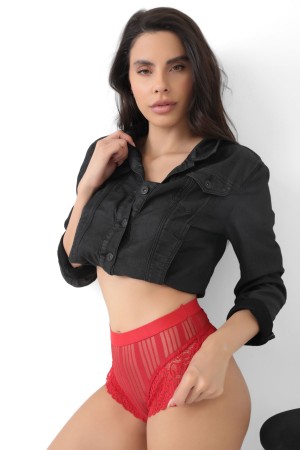Kırmızı Kadın Çizgili Külot Veronica-K1009