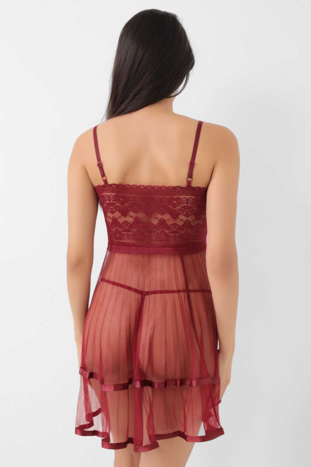 Burgundy Chiffon Pleated Nightgown detay görseli