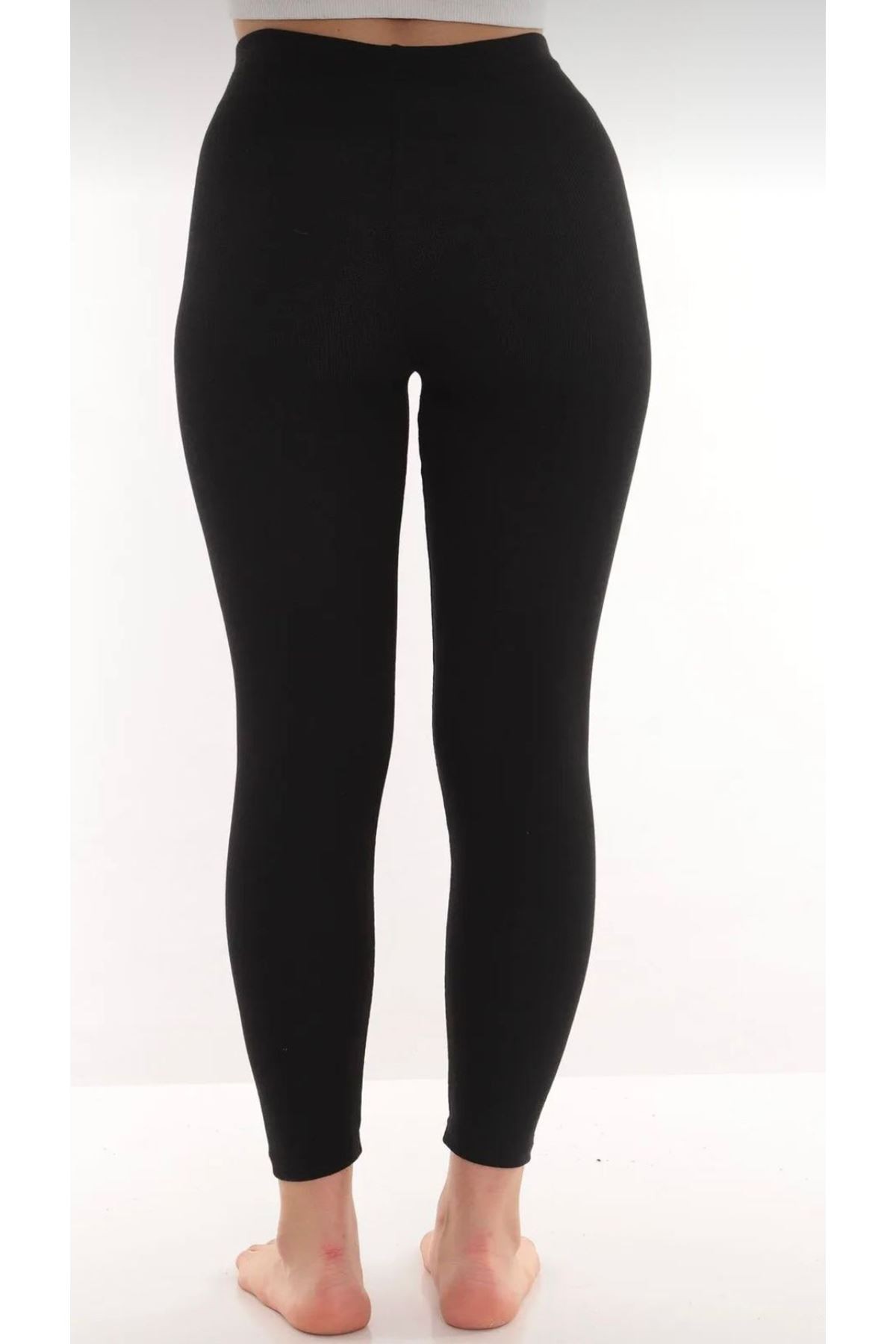 Women's Black Thermal Tights with Ribbed Lining detay görseli