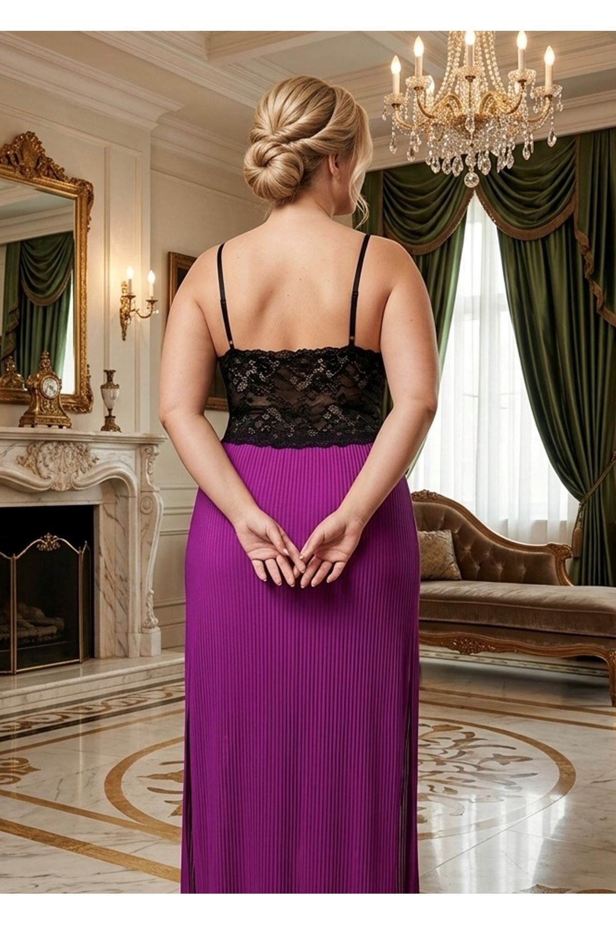 Orchid Series Plus Size Plum Double Slit Nightgown detay görseli