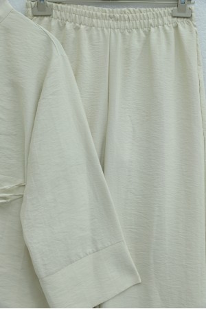 Beli Kemerli Yarım Düğmeli Pantolonlu Cupra Takım  -Bej