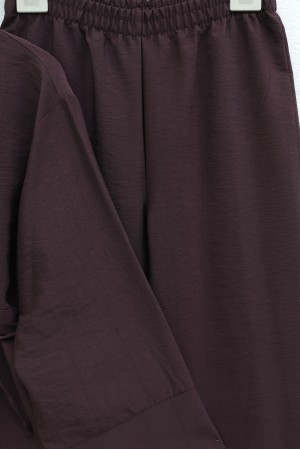 Beli Kemerli Yarım Düğmeli Pantolonlu Cupra Takım  -Mürdüm