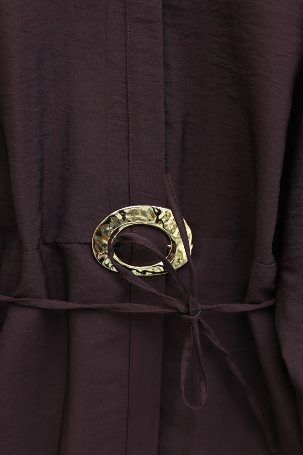 Cupra Suit with Belted Half-Button Trousers -Damson