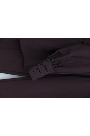 Kolu Ve Önü Katlama Detaylı Beli Kemerli Yarım Düğmeli Cupra Takım  -Mürdüm