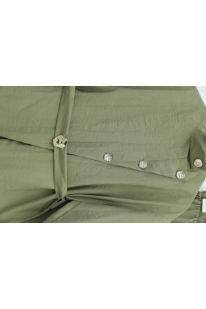 Gold Düğmeli Tokalı Kemerli Fırfır Detaylı Cupra Takım  -Haki