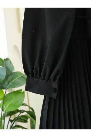 قميص مطوي مربوط عند الخصر بنصف أزرار -أسود