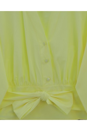 Half Buttoned Waist Belted Poplin Shirt -Light yellow