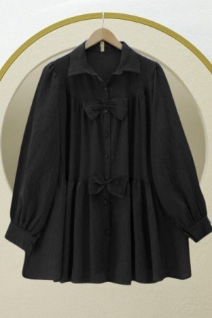 قميص بقطعة مفصلة من القوس الأمامي   -أسود