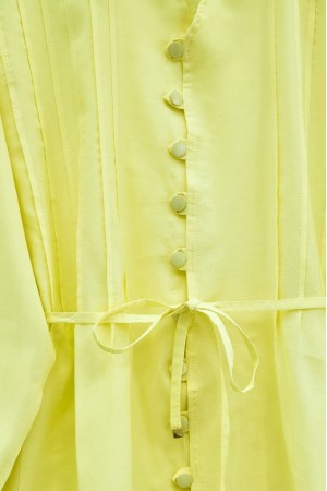 V-Neck Tunic Trouser Set with Laced Sleeves and Buttons -Yellow