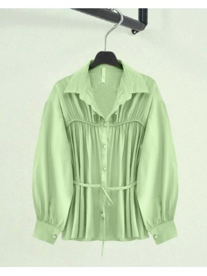 Robadan Büzgülü Beli Bağcıklı Gömlek -Çağla Y.