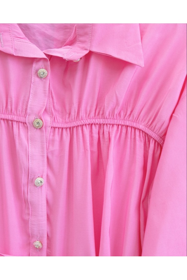 Robadan Büzgülü Beli Bağcıklı Gömlek -Pembe