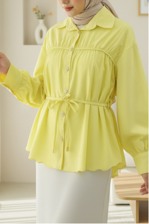 Shirt with Drawstring Waist and Tie -Yellow