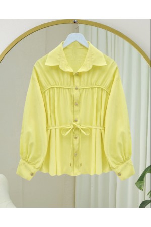 Shirt with Drawstring Waist and Tie -Yellow