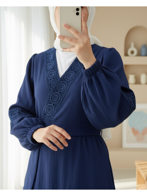 Dantel Detaylı Bağlamalı Kolu Lastikli Kraş Etekli Takım  -Laci