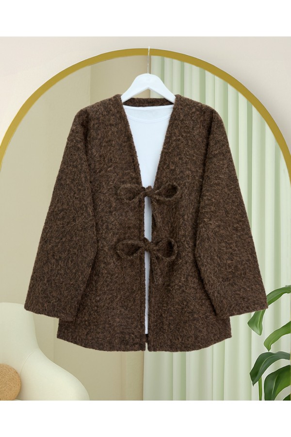 Önü Bağlamalı Sakallı Kimono -Kahve
