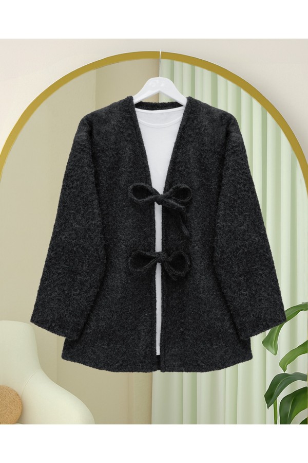 Önü Bağlamalı Sakallı Kimono -Siyah