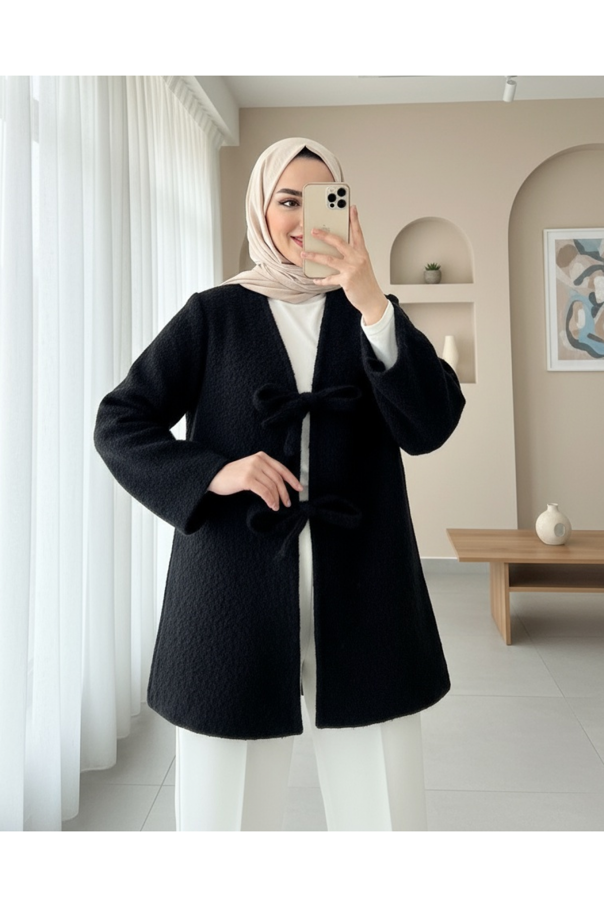 كيمونو ملتحي بربطة  أمامية -أسود