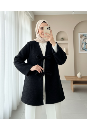 كيمونو ملتحي بربطة  أمامية -أسود